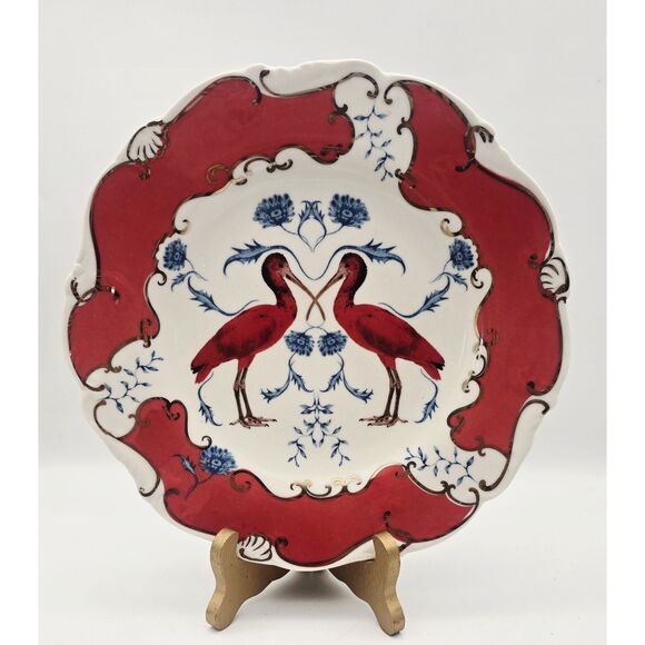 Anthropologie Lou Rota Nature Table Scarlet Ibis red  plate  9.5" Birds - Picture 1 of 8